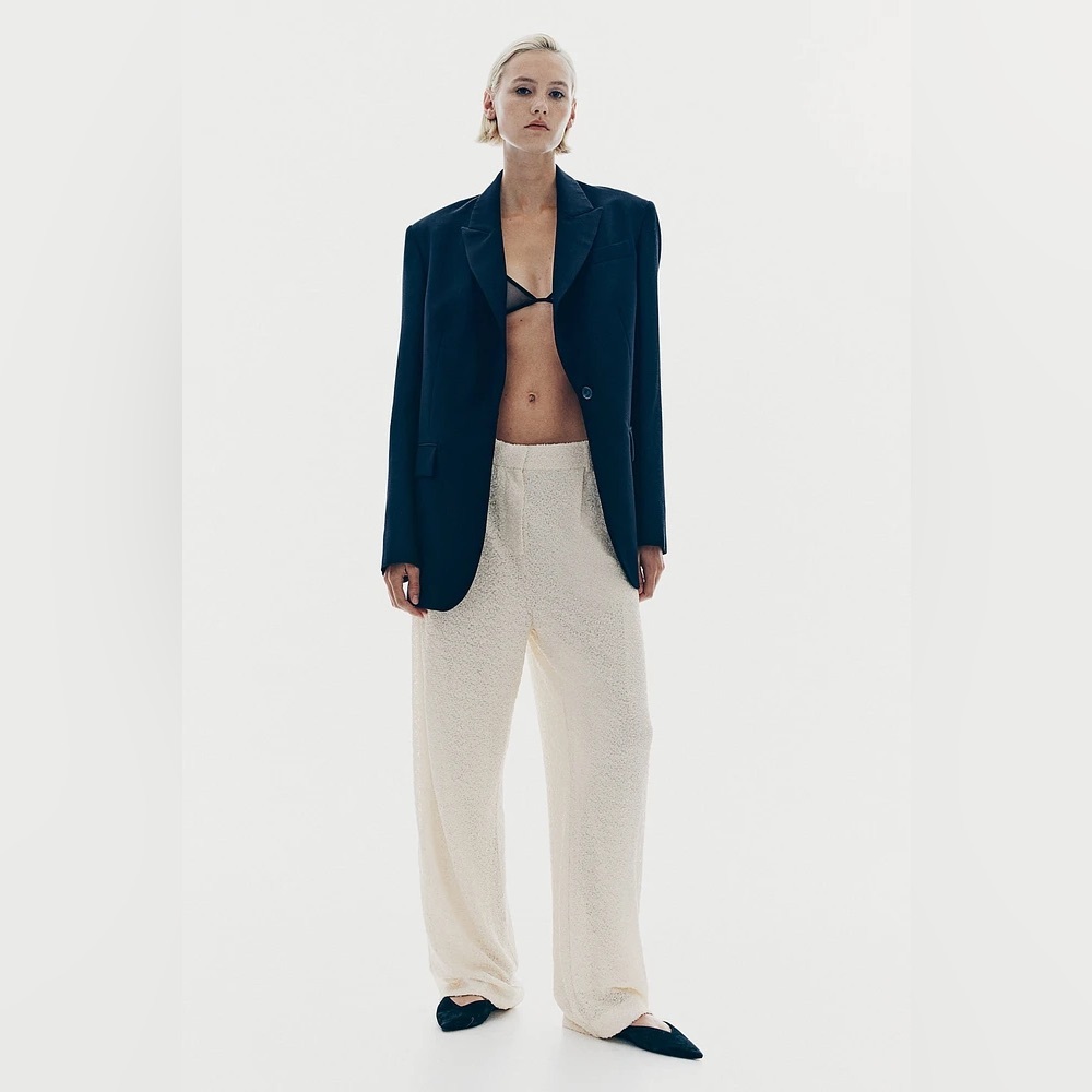 H&M Cream Wide-Leg Trousers